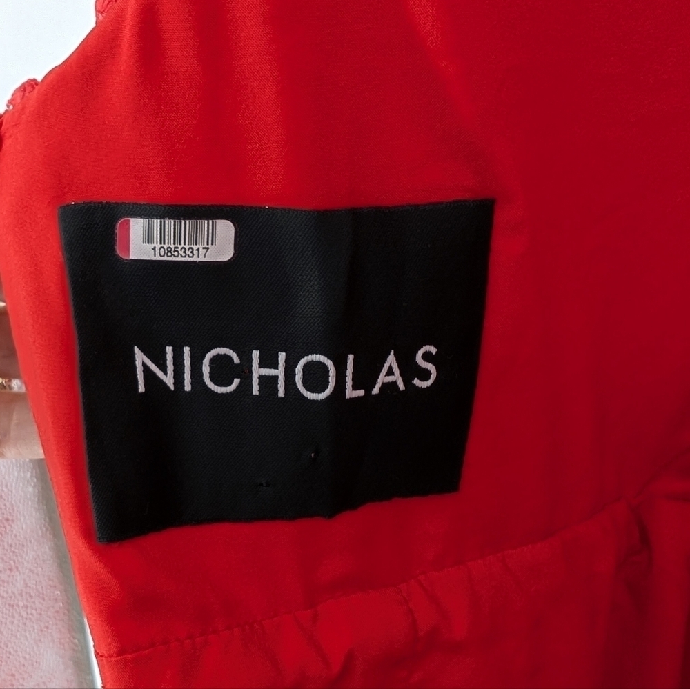NICHOLAS BHLDN Amina Midi Dress Flounce Poppy Red 4 - Picture 8 of 12